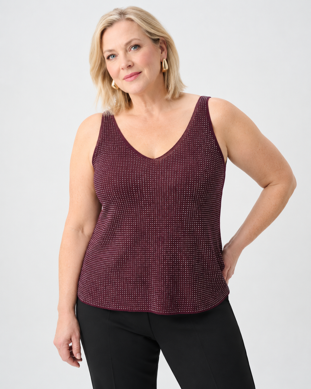 Metallic knit camisole with rhinestones - Joseph Ribkoff
