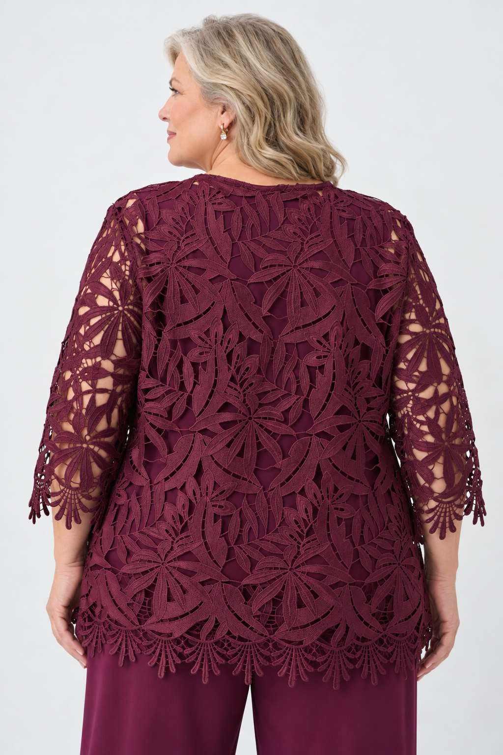 Burgundy guipure lace straight jacket - Joseph Ribkoff