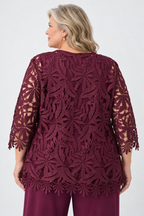 Burgundy guipure lace straight jacket - Joseph Ribkoff