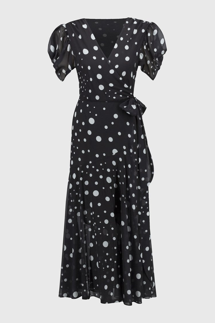 Polka Dot Chiffon Wrap Dress - Joseph Ribkoff