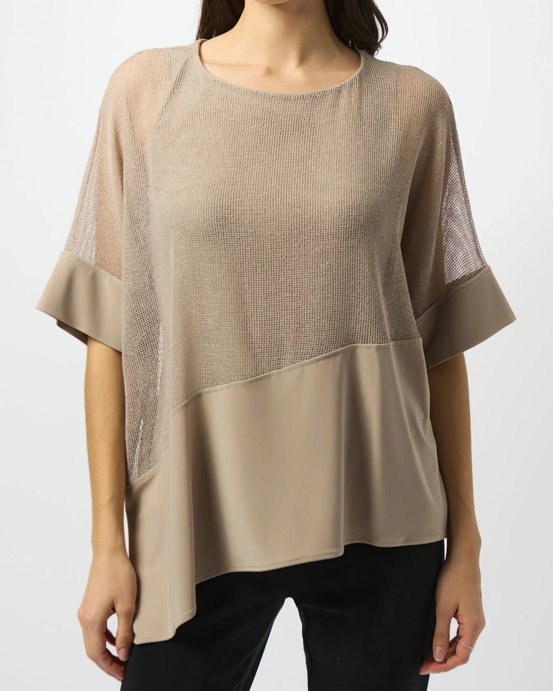 Beige Silky Knit and Mesh Cocon Top - Joseph Ribkoff