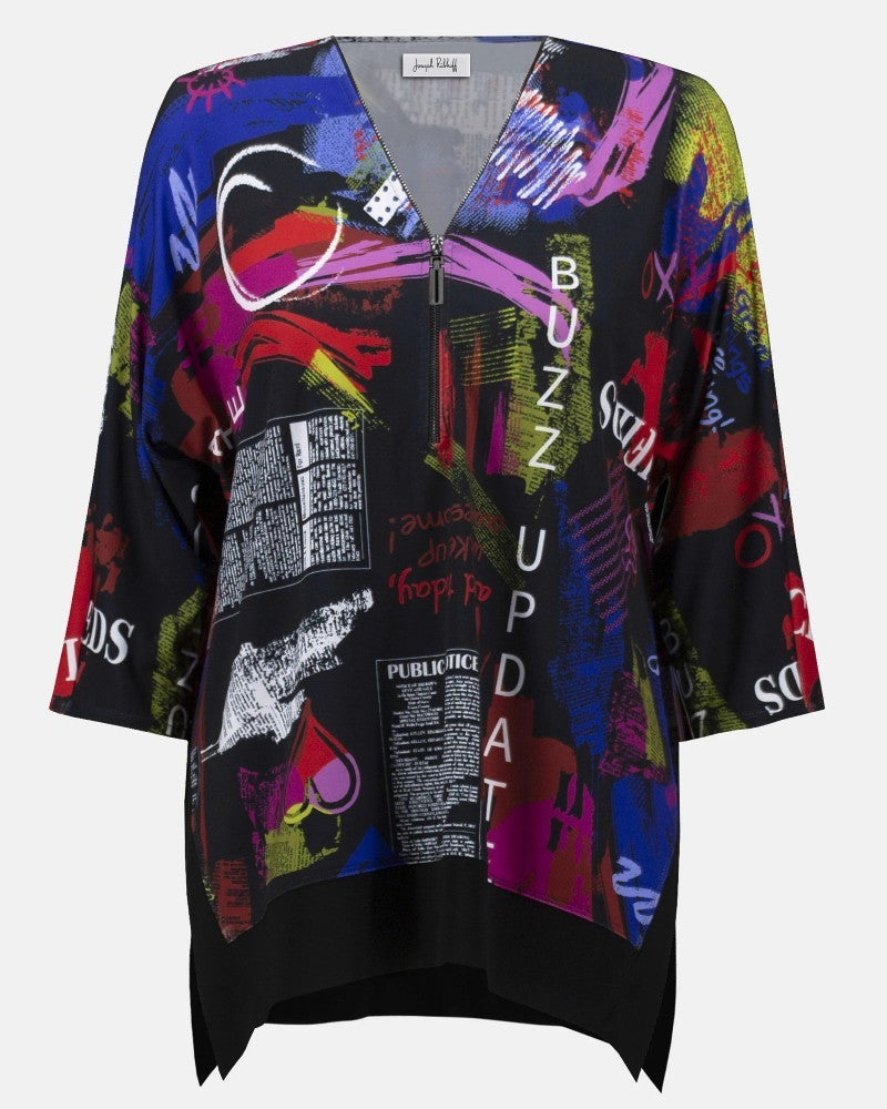 Silky Knit Printed Boxy Tunic Multi - Joseph Ribkoff
