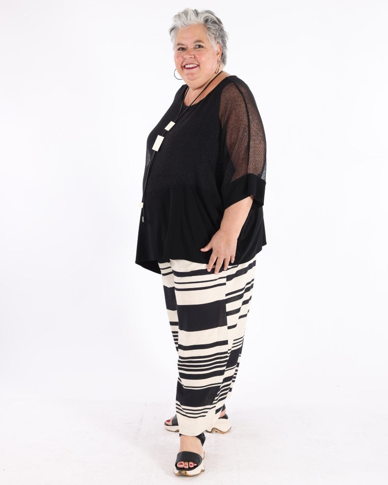 Mesh And Silky Knit Cocoon Black Top - Joseph Ribkoff