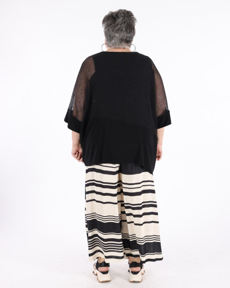 Mesh And Silky Knit Cocoon Black Top - Joseph Ribkoff