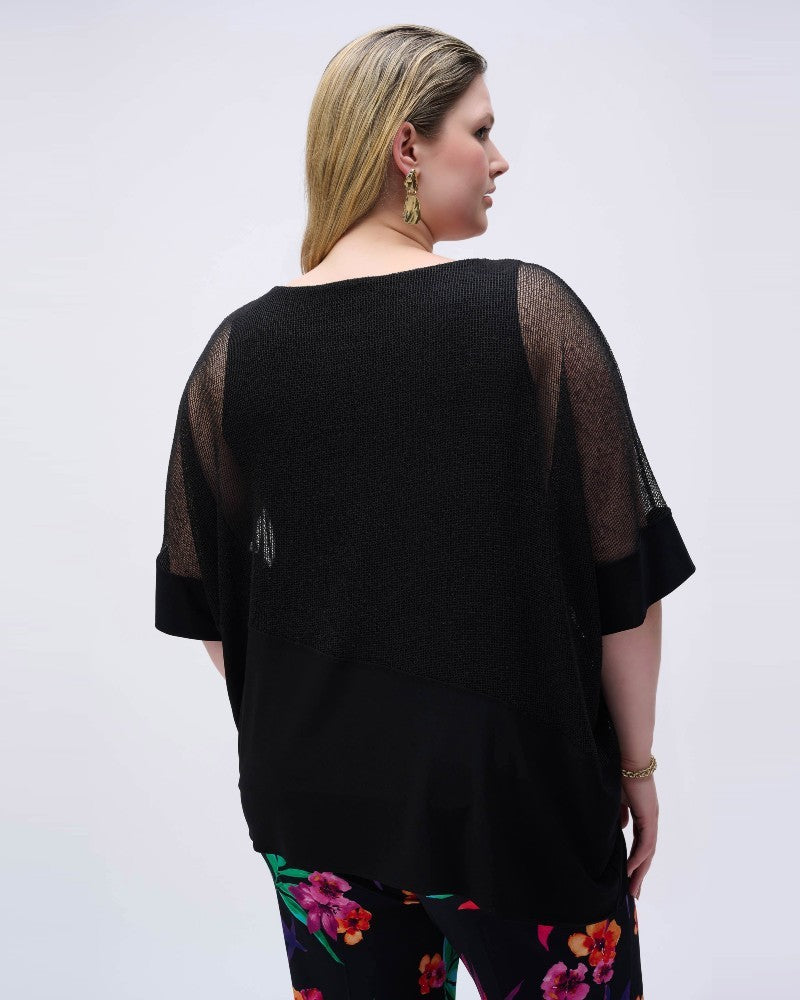 Mesh And Silky Knit Cocoon Black Top - Joseph Ribkoff