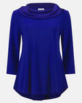 Royal Sapphire Satin & Satin Knit Cowl Neck Flared Top - Joseph Ribkoff