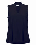 Midnight Blue V-Neck Sleeveless Satin Mesh Trapeze Top - Joseph Ribkoff