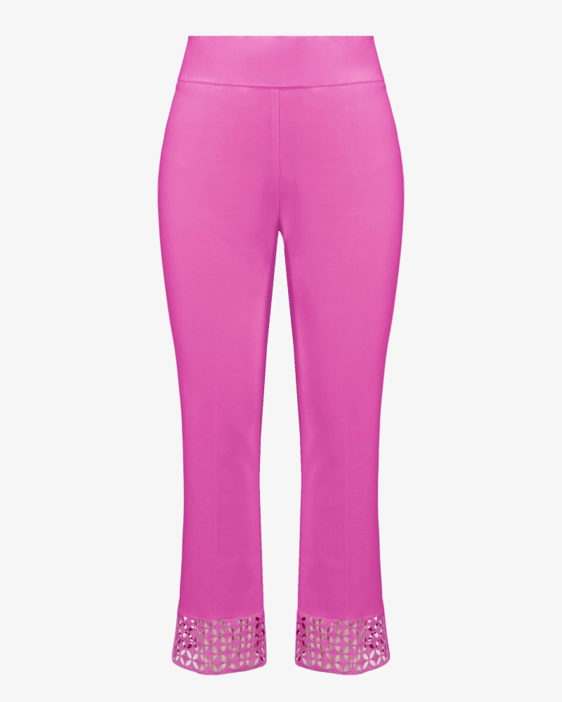 Joseph Ribkoff Sorbet Pink Guipure Detail Pull-On Millennium Crop Trousers
