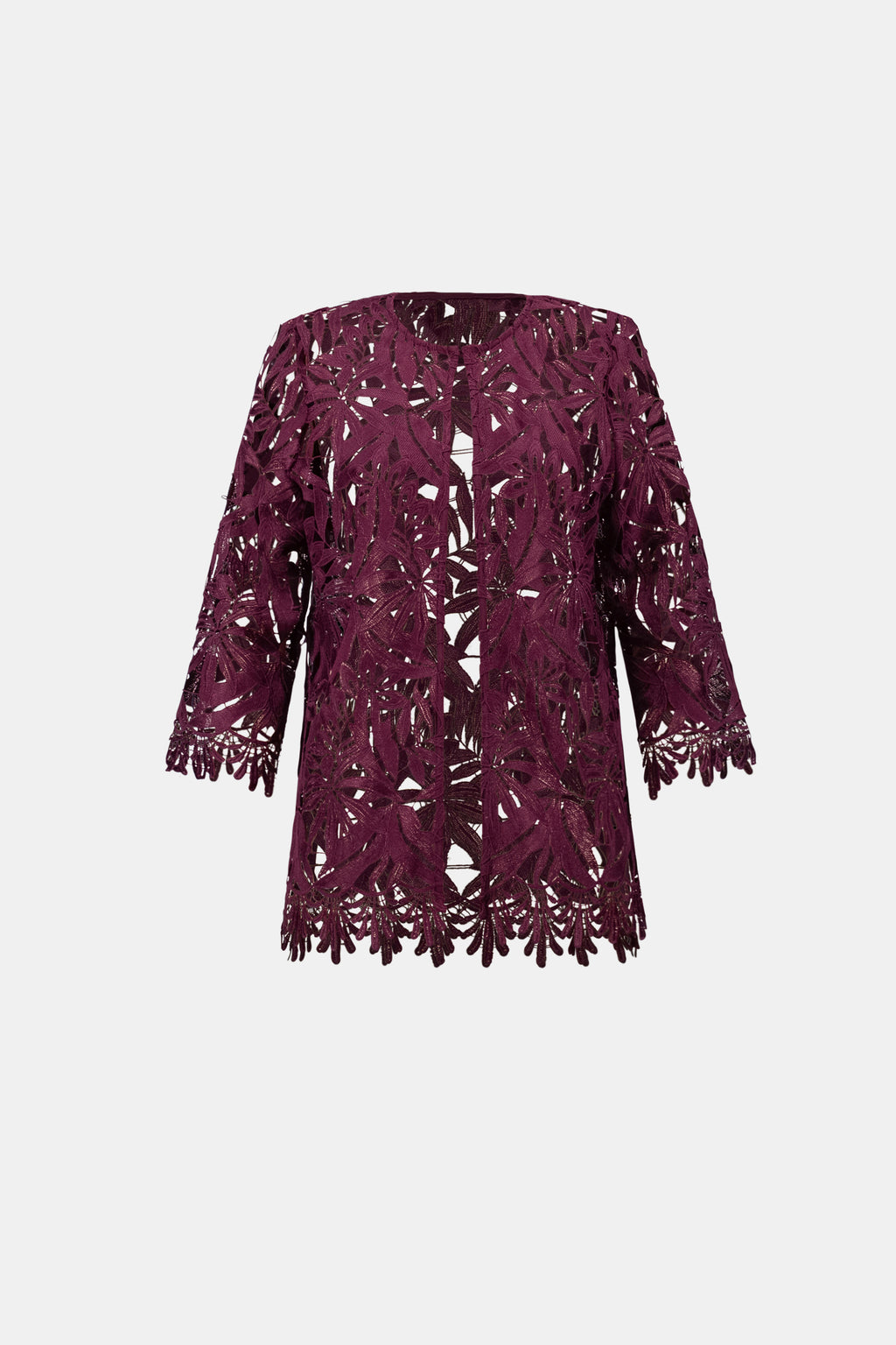 Burgundy guipure lace straight jacket - Joseph Ribkoff