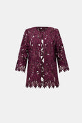 Burgundy guipure lace straight jacket - Joseph Ribkoff
