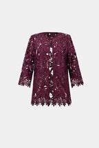 Burgundy guipure lace straight jacket - Joseph Ribkoff