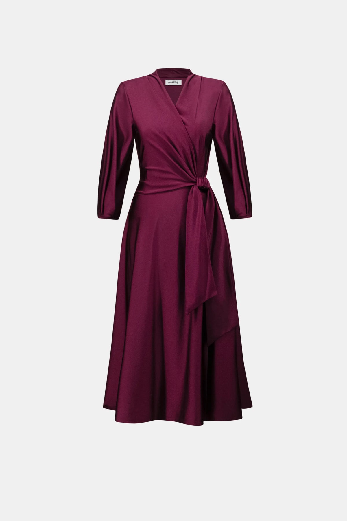 Robe bourgogne cache-cœur fluide en tricot satiné - Joseph Ribkoff