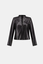 Suede jacket embellished with metallic leaves - Joseph Ribkoff