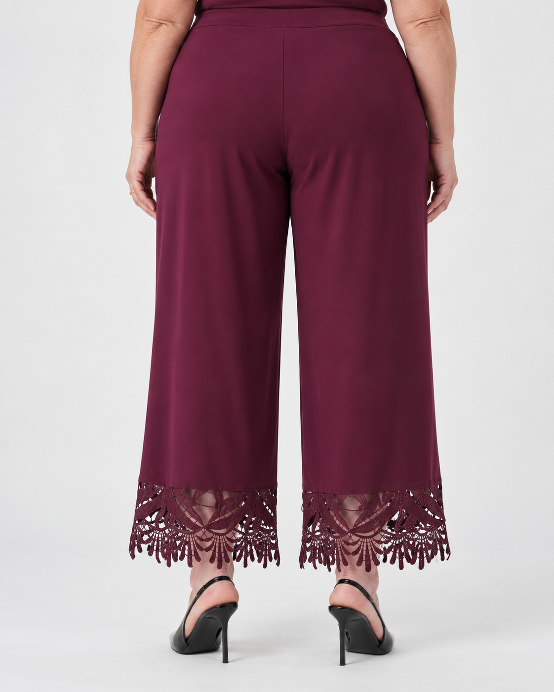 Pantalon-culotte bourgogne à ourlet dentelle - Joseph Ribkoff