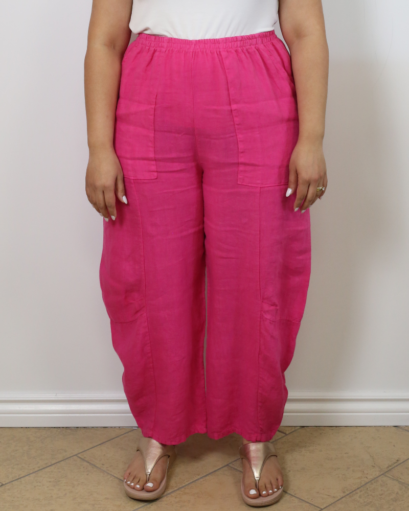 Loose-fitting fuchsia linen pants - Marie la Lune