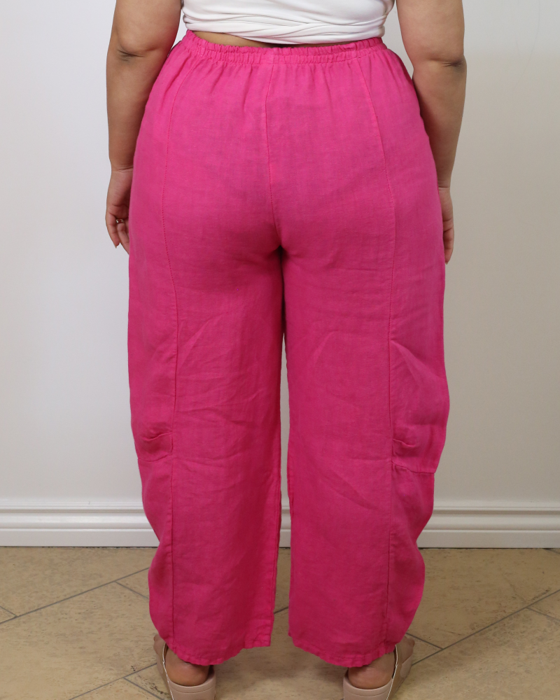 Loose-fitting fuchsia linen pants - Marie la Lune