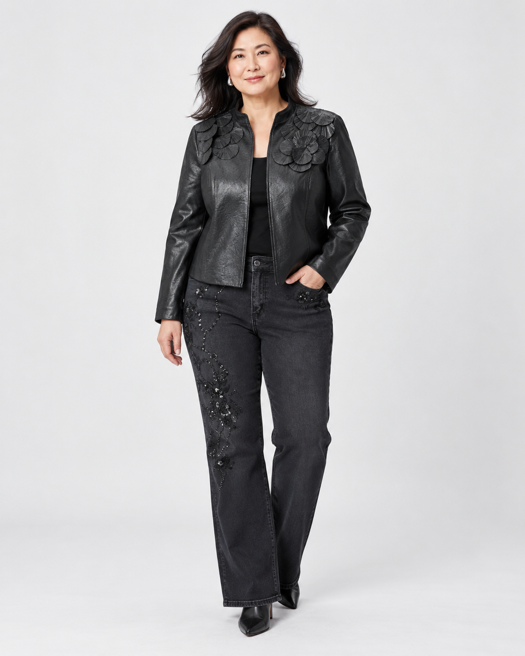Suede jacket embellished with metallic leaves - Joseph Ribkoff