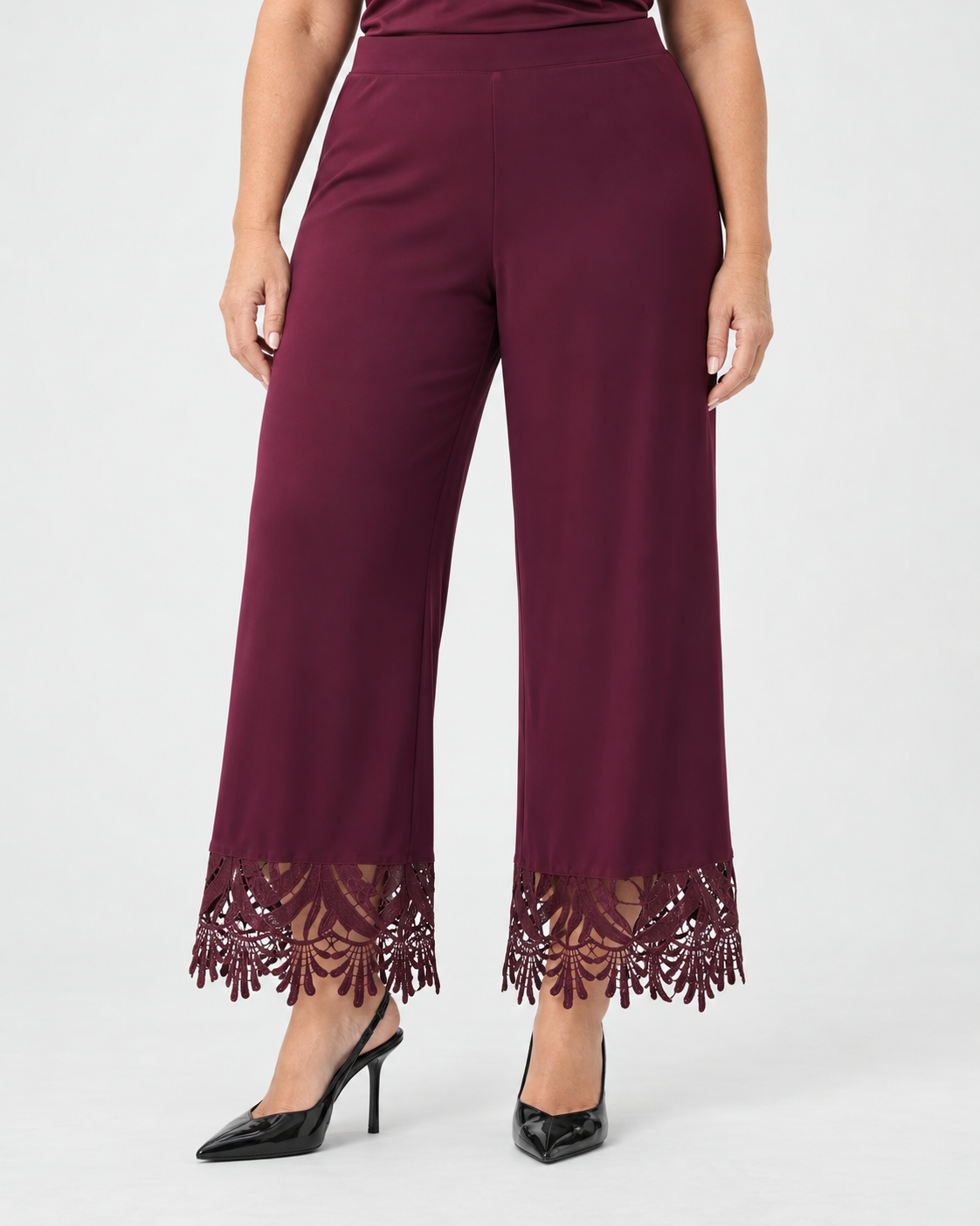 Pantalon-culotte bourgogne à ourlet dentelle - Joseph Ribkoff