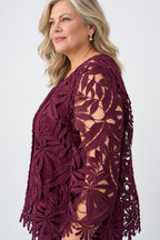 Burgundy guipure lace straight jacket - Joseph Ribkoff