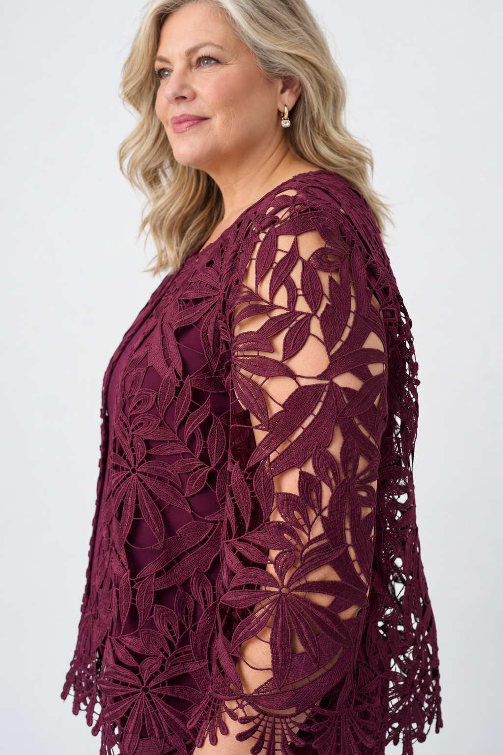 Burgundy guipure lace straight jacket - Joseph Ribkoff