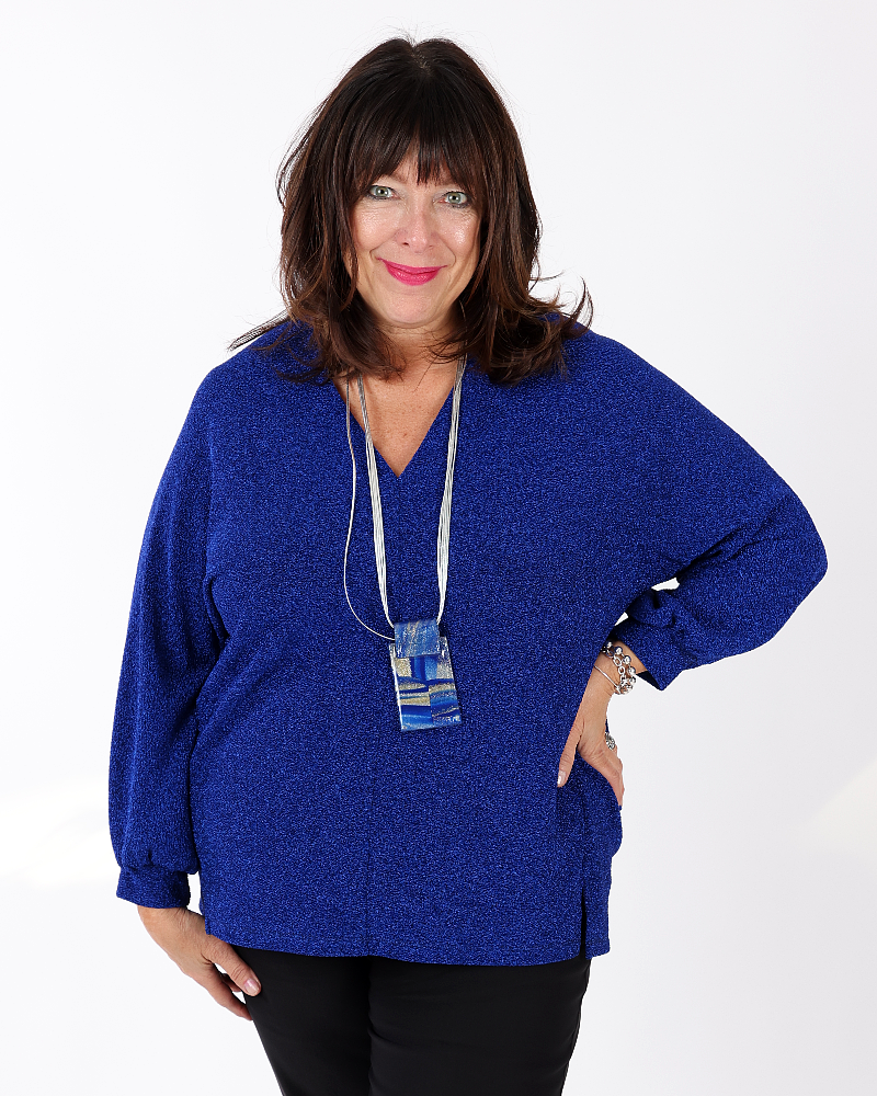 Shimmering royal blue V-neck top - Matte