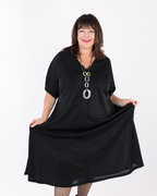 Shimmering black V-neck dress - Mat