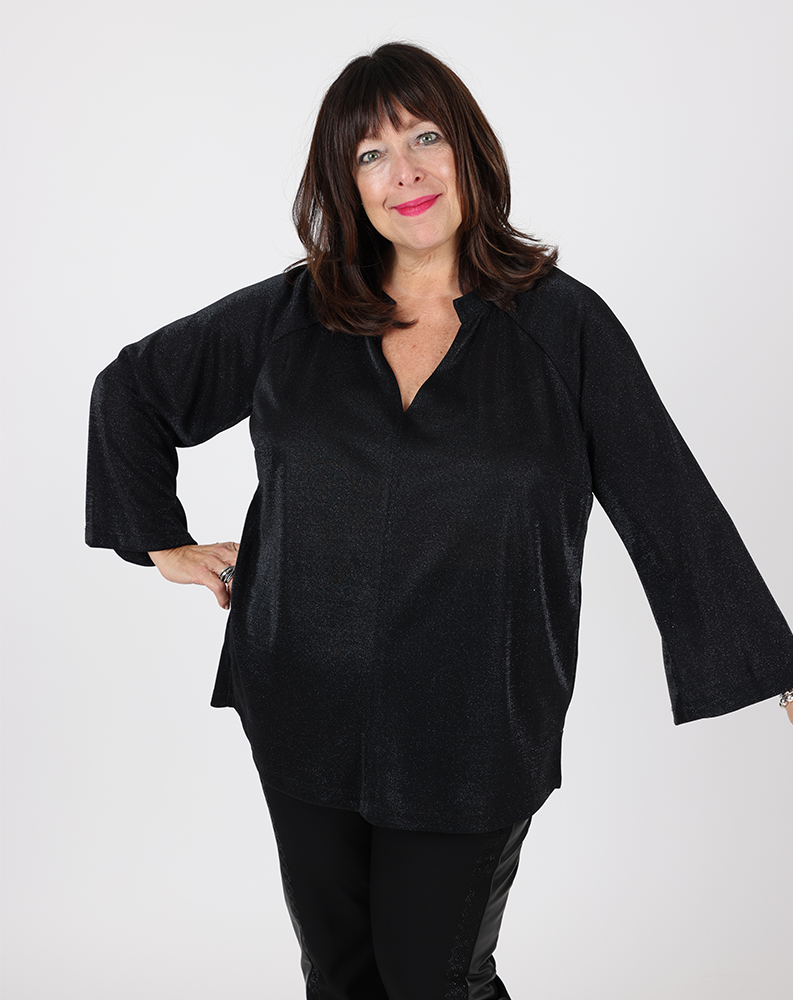 Shimmering black V-neck top - Matt