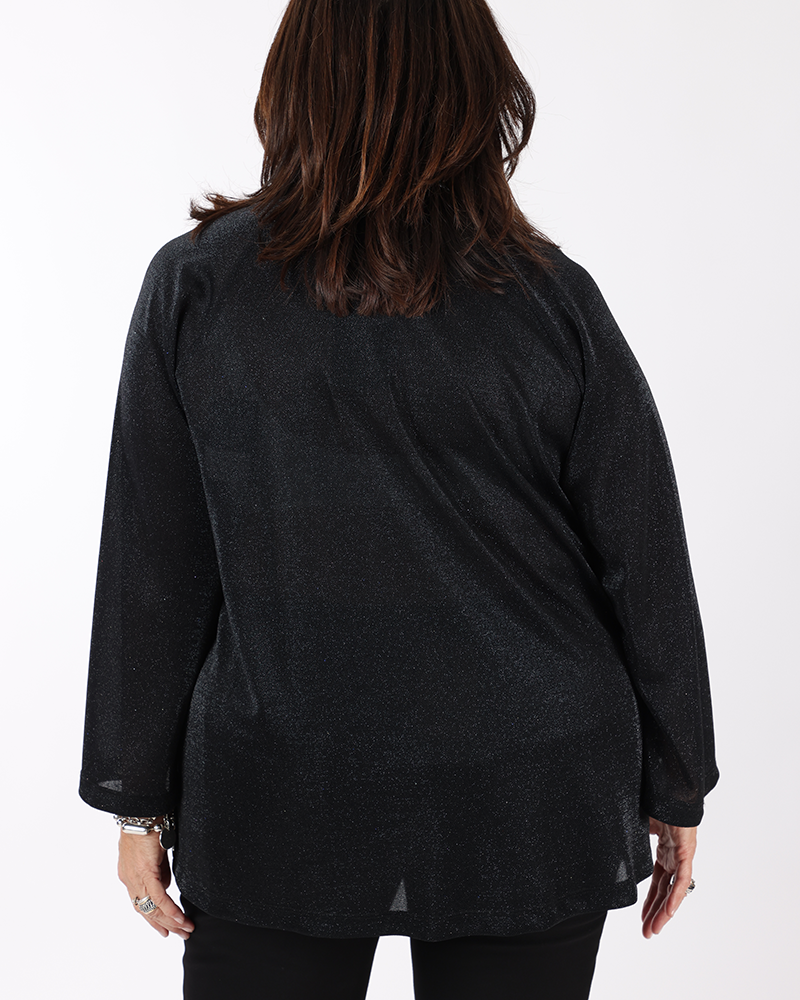 Shimmering black V-neck top - Matt