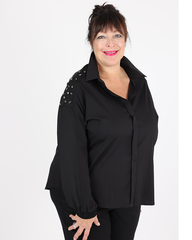 Black shirt with sparkling stones - MAT