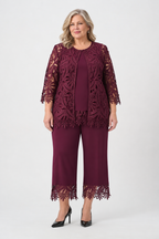 Burgundy guipure lace straight jacket - Joseph Ribkoff