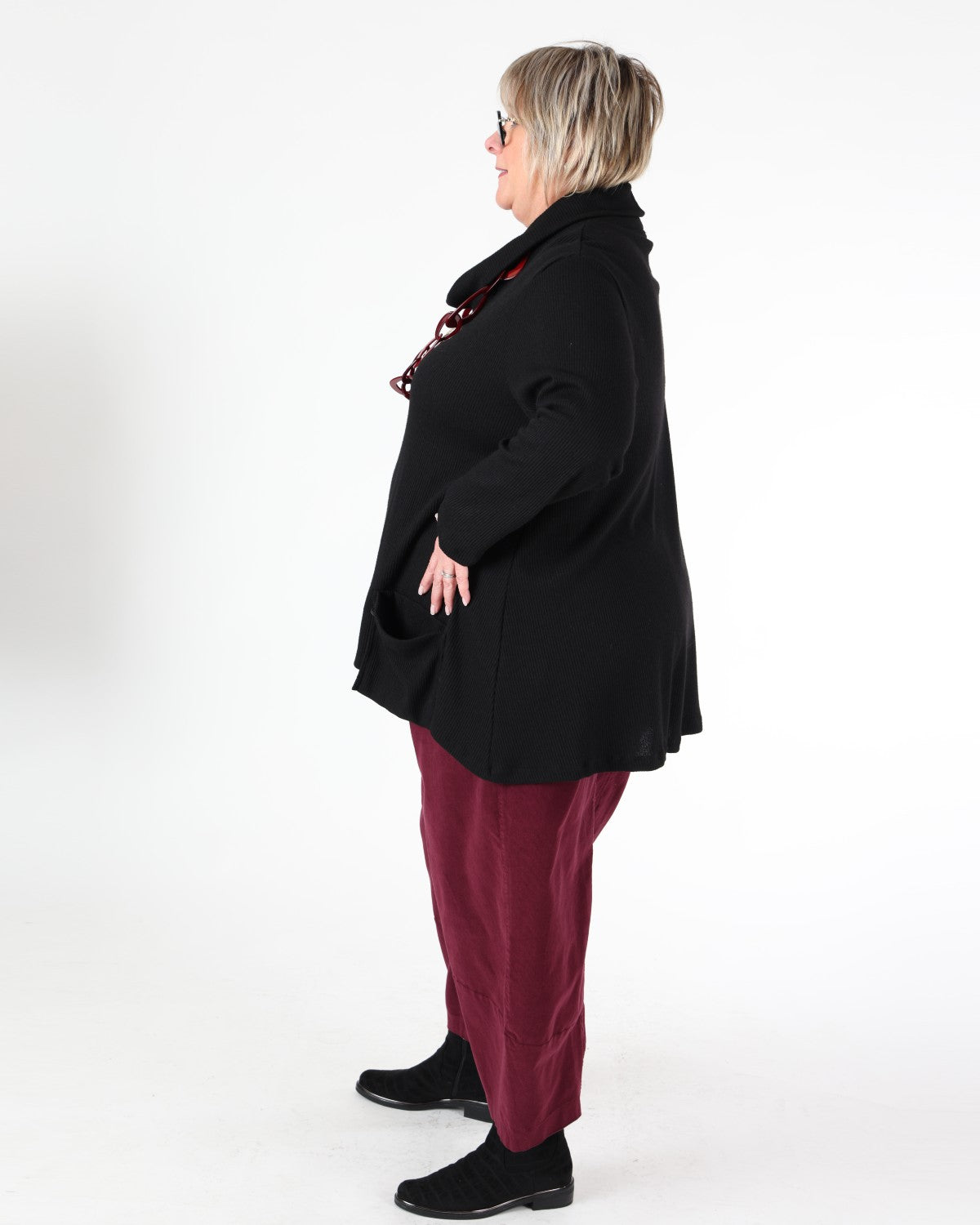 Pantalon large en corduroy extensible Bordeaux – G!OZE