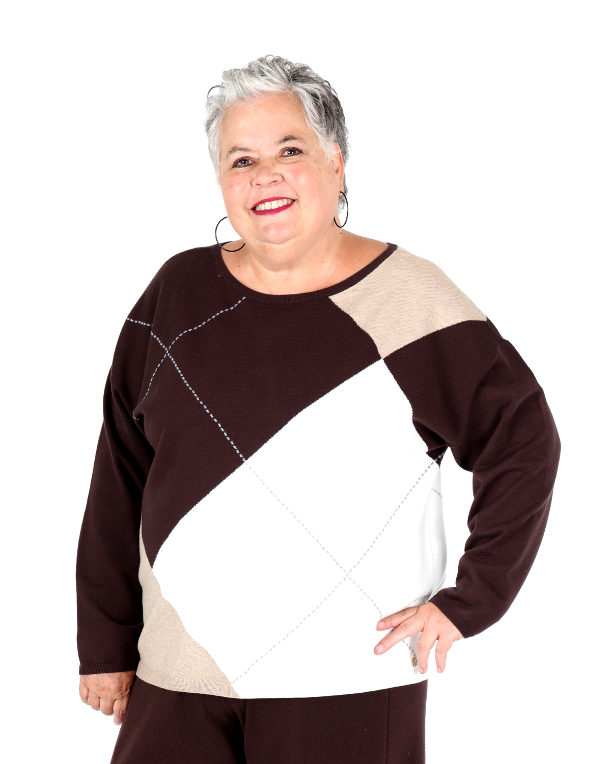 Pull ras-du-cou en tricot brossé motif argyle - Joseph Ribkoff