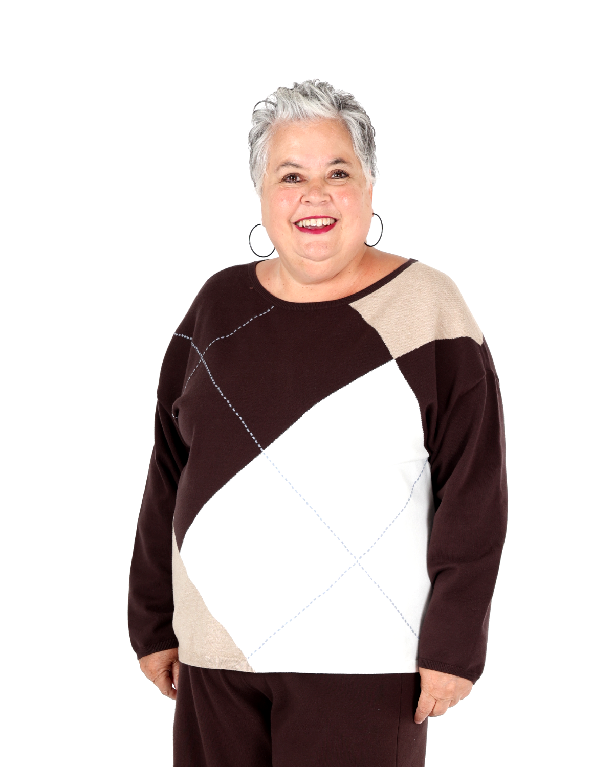 Pull ras-du-cou en tricot brossé motif argyle - Joseph Ribkoff