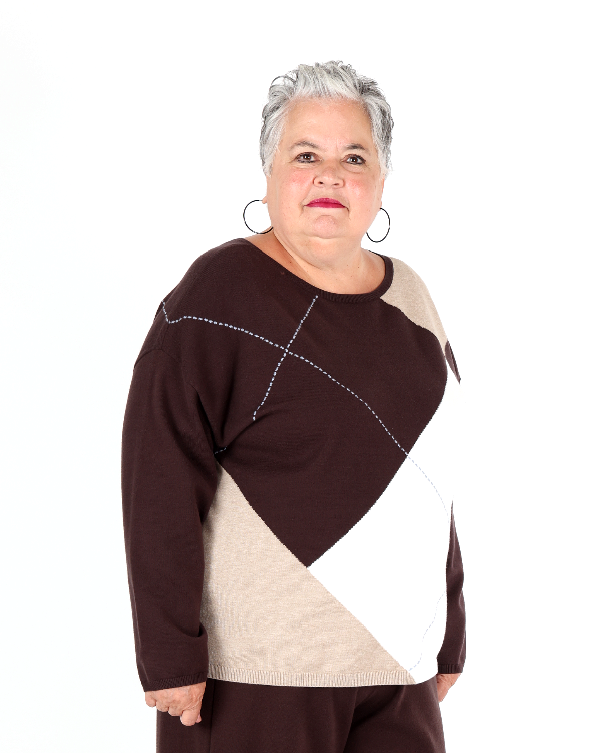 Pull ras-du-cou en tricot brossé motif argyle - Joseph Ribkoff