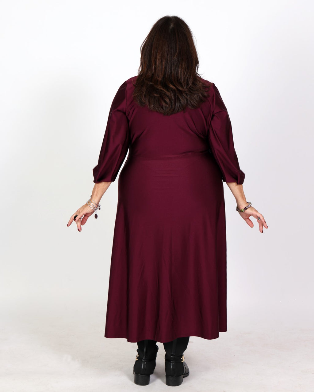 Robe bourgogne cache-cœur fluide en tricot satiné - Joseph Ribkoff