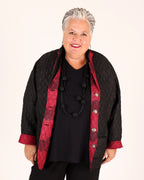 Veste matelassée Noire et Bordeaux à imprimé floral – Parsley & Sage