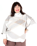 Tricot beige brossé à carreaux et col montant - Joseph Ribkoff