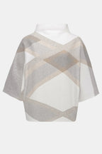 Tricot beige brossé à carreaux et col montant - Joseph Ribkoff