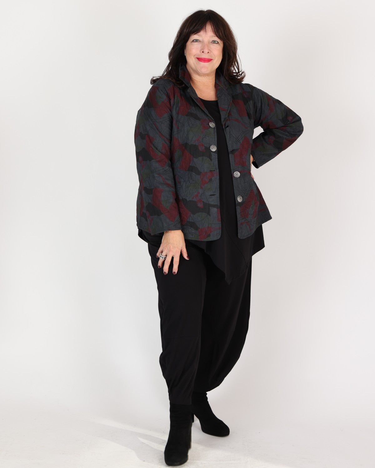 Veste réversible à imprimé floral Bordeaux et Gris – Parsley & Sage