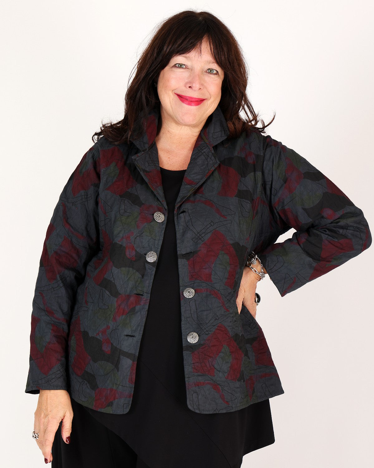 Veste réversible à imprimé floral Bordeaux et Gris – Parsley & Sage