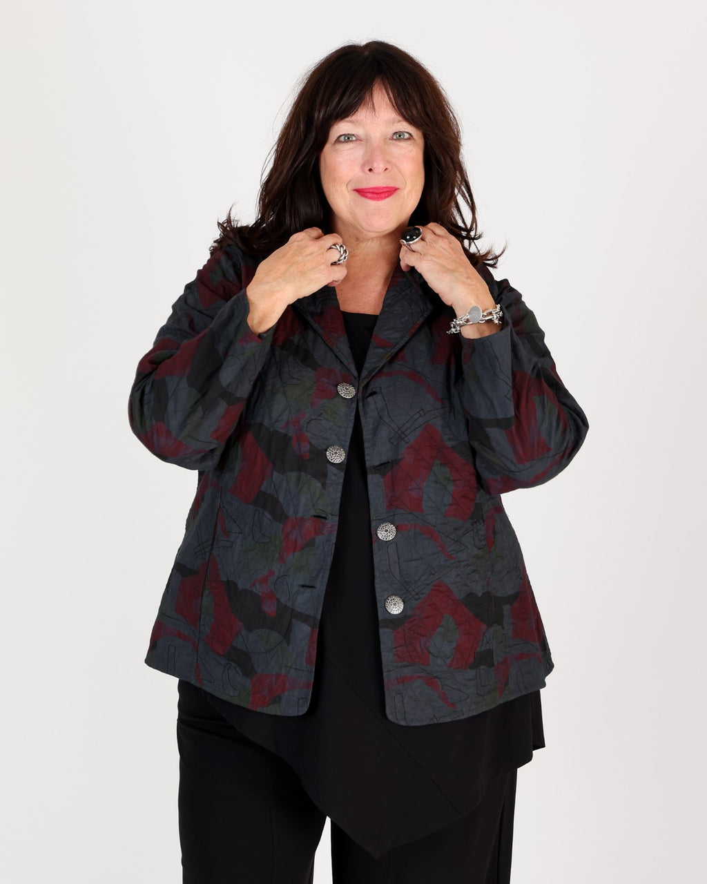 Veste réversible à imprimé floral Bordeaux et Gris – Parsley & Sage
