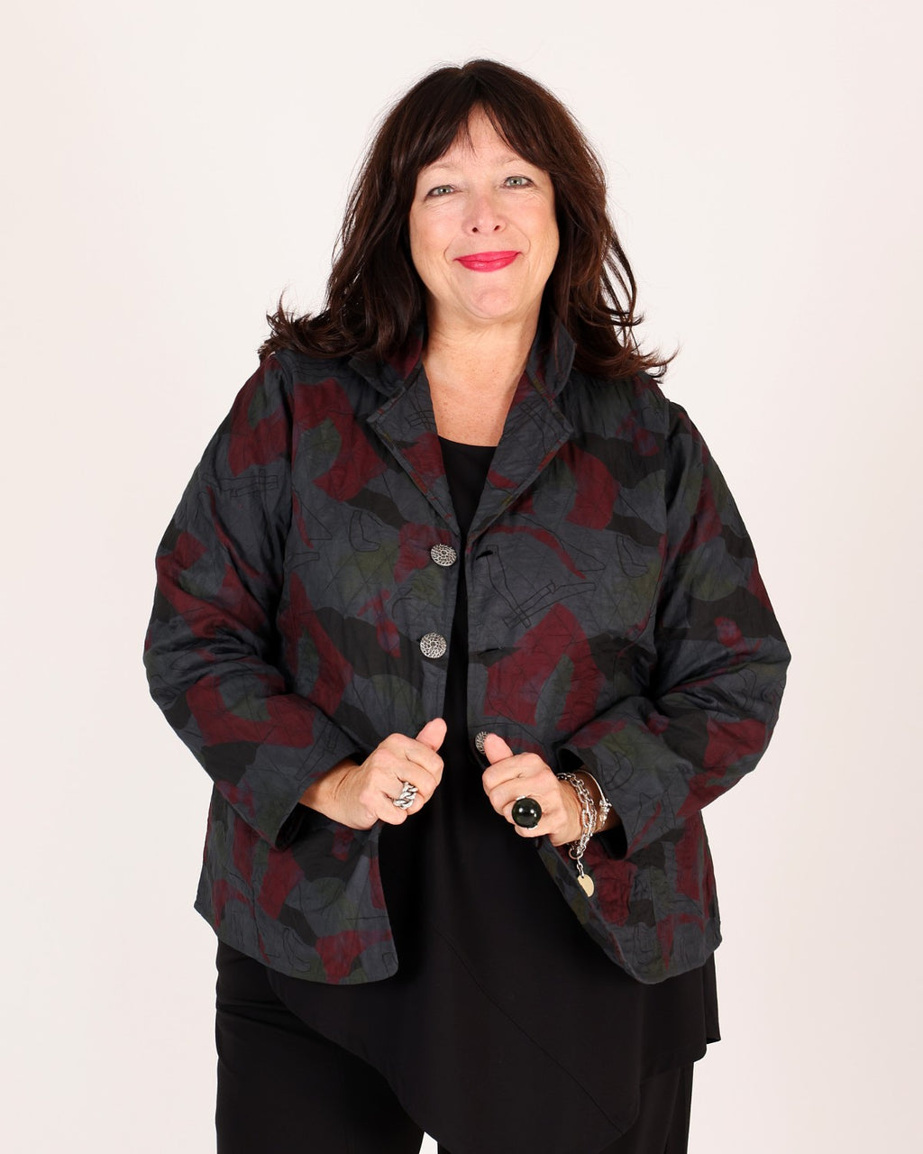 Veste réversible à imprimé floral Bordeaux et Gris – Parsley & Sage