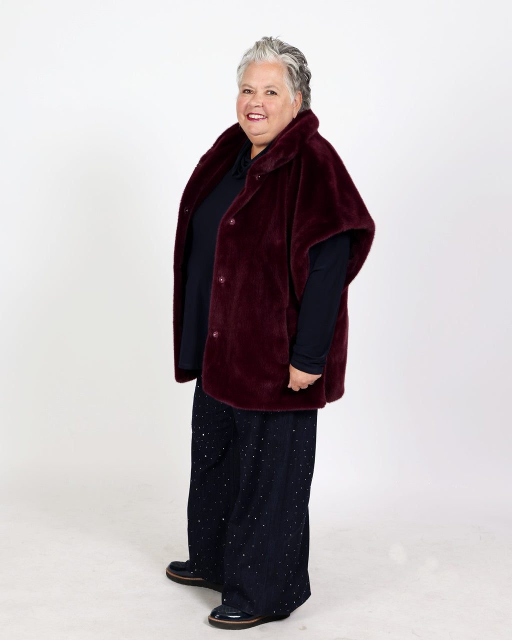 Veste boxy en fausse fourrure à col montant - Joseph Ribkoff