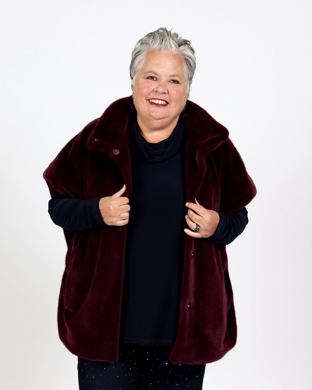 Veste boxy en fausse fourrure à col montant - Joseph Ribkoff