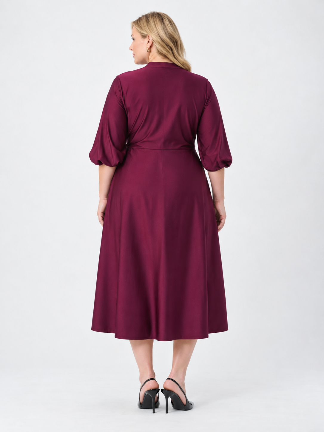 Robe bourgogne cache-cœur fluide en tricot satiné - Joseph Ribkoff