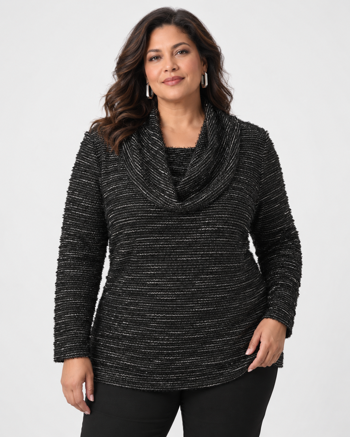 Cowl neck fancy knit tunic - Joseph Ribkoff